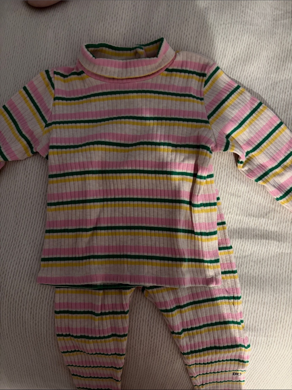 Bobo Choses Pink Green Yellow Striped Ribbed Kids Matching Set